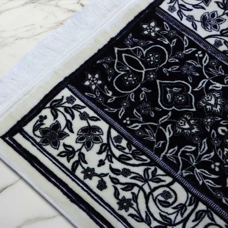 Melen Turkish Acrylic Prayer Rug – Rehab – Dark Navy Blue – Cream - Image 2